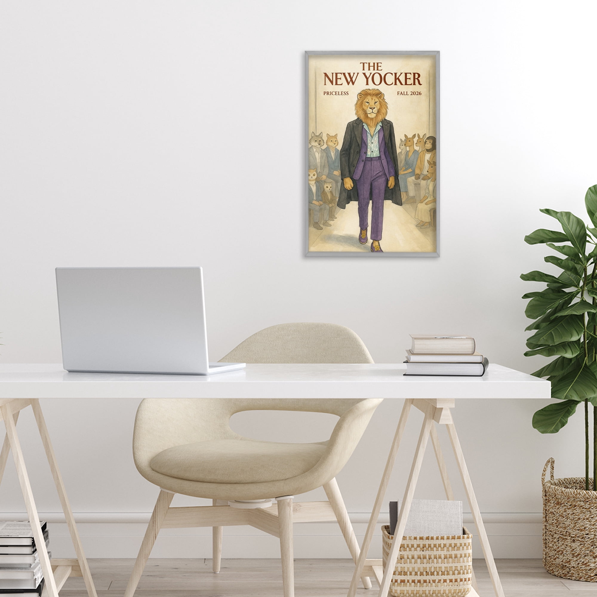 Stupell Industries New Yocker Lion Model Gray Framed Giclee Art, design by Grotto Studios