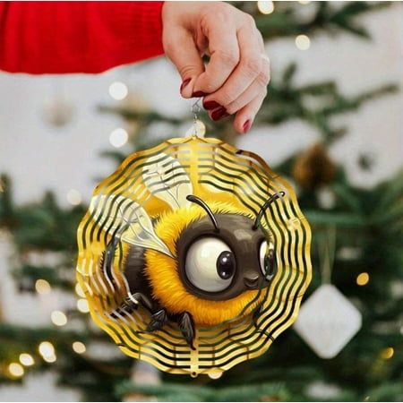 YUNOVA 3D Bee Wind Spinner for Yard Kinetic Garden Spinner Outdoor Decor Metal Wind Powered Art for Patio No Batteries Needed Easy Assembly Christmas Thanksgiving Gift for Her