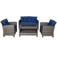 thumbnail image 5 of Aimee Lii 4 Pieces Wicker Patio Furniture Set, Coffee Table Cushioned Sofa, Modern Patio Furniture, Gray + Navy, 5 of 9