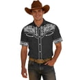 thumbnail image 2 of Mens Shirts Western Cowboy Print Short Sleeve Button Down Top Casual Camp Classic Yoke Design Shirt for Men Black L, 2 of 4