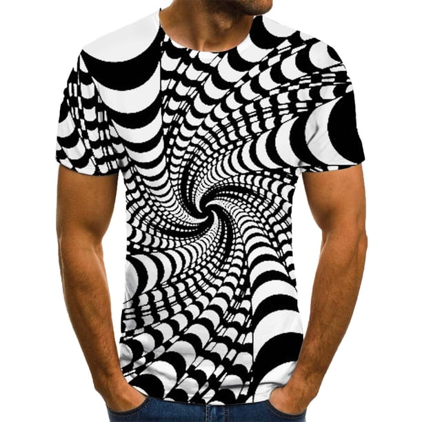 Blusa de manga corta con estampado de cuello redondo para hombre Pompotops oipoqjl5952