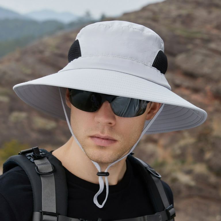 Iopqo Bucket Hats Men Mountaineering Fishing Solid Color Hood Rope Outdoor Shade Foldable Casual Breathable Bucket Hat Adult Hat Grey, Adult Unisex
