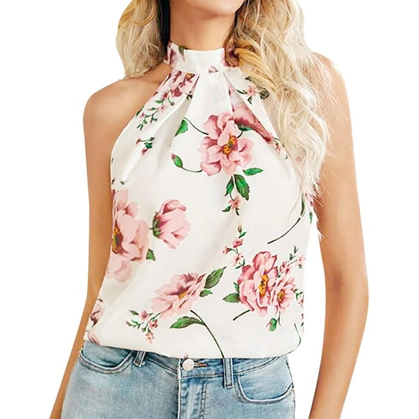 veronderstellen bevind zich Maar Womens Halter Tops,Summer Trendy Loose Fit Tank Tops Cute Floral Print  Sleeveless Shirts Casual Going Out Blouses - Walmart.com