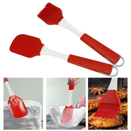 

huanledash 2Pcs Cream Butter Spatula Silicone Non-stick Batter Mixer Brush BBQ Kitchen Tool