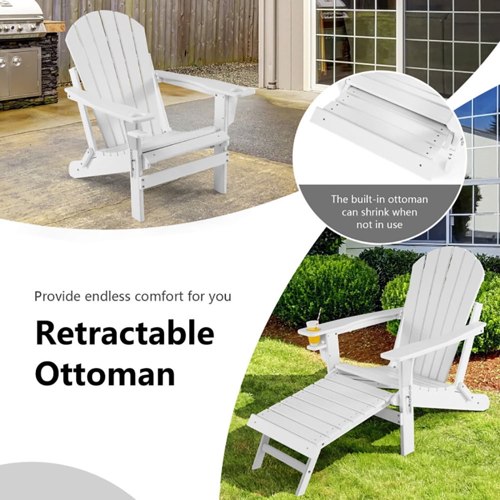 Aimee Lii Patio All-Weather Folding Chair with Pull-Out Ottoman, Outdoor Patio Furniture, White