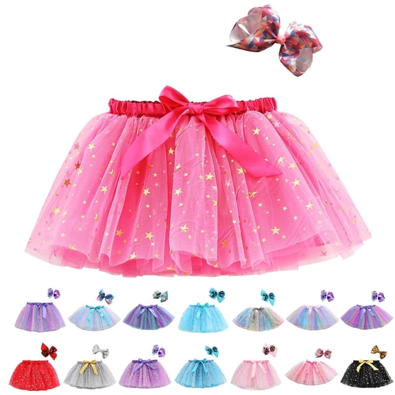 Fozruso Girls Tutu Skirt Kids Girls Ballet Skirts Party Tulle Dance Skirt Hairband Set(Pink)