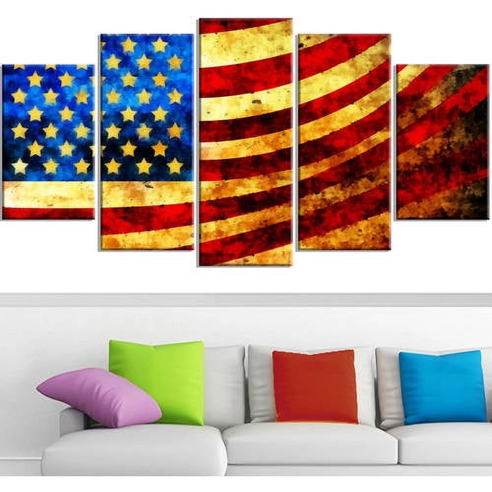 DESIGN ART God Bless America Flag' Canvas Art Set 60 in. wide x 32 in. high - 5 Panels Diamond Shape