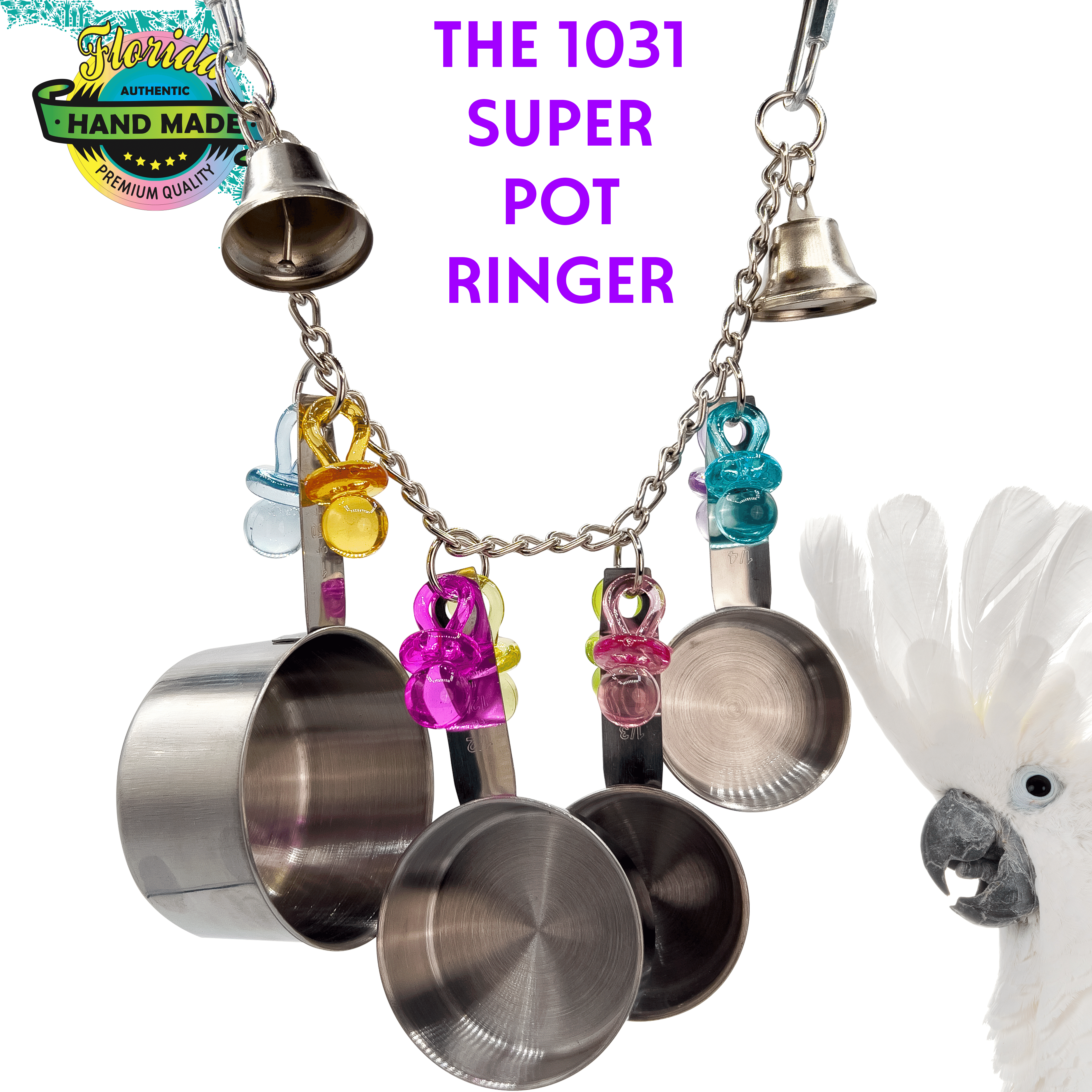 1031 Super Pot Ringer M&M Bird Toys Stainless Steel Measuring Pot Acrylic