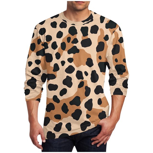 Blusas y camisas de manga larga y cuello redondo para hombre, estilo casual, estampado, cuello redondo, manga corta, poliéster