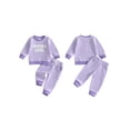 thumbnail image 2 of Loicainy Baby Toddler Girl 2-piece Outfit 6 12 18 24 Months 2T 3T Striped Long Sleeve Embroidery Letters Sweatshirt Pants Clothes Set, 2 of 9