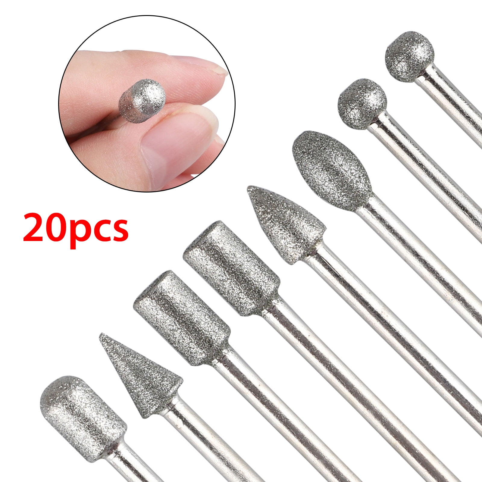 20Pcs 120 Grit Diamond Burr Set, 1/8 Inch Shank Diamond Rotary Grinding