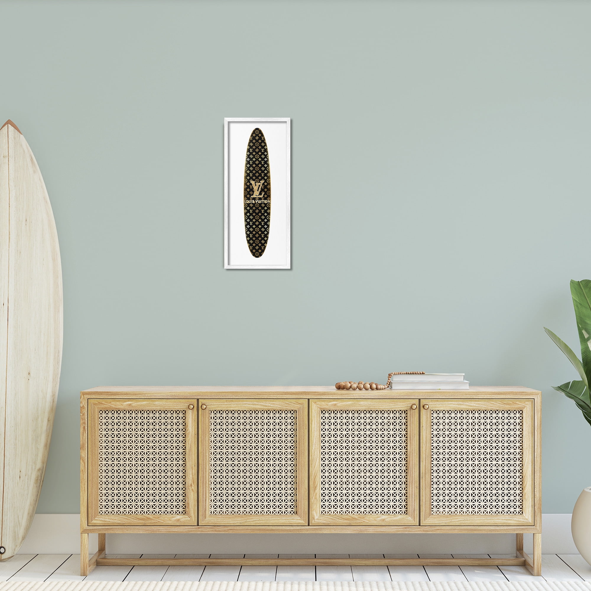 Stupell Industries Designer Brand Surfboard Nature Painting White Framed Art Print Wall Art, 10 x 24