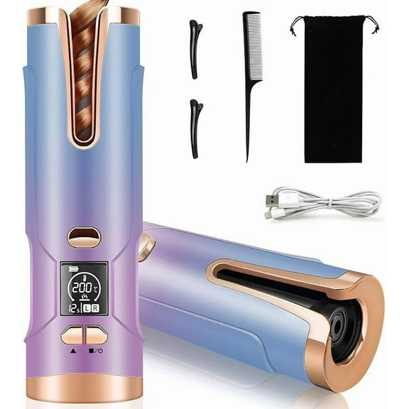 RKXQT Automatic Curling Iron,Cordless Auto Hair Curler, Rotating Curling Iron with 5200 mAh Battery, Adjustable Temperatures & Timers Hair Crimper for Women. (Multicolored)