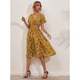 thumbnail image 3 of Robe Bohème pour Femmes Manches Courtes Col en V Petite Imprimé Floral Robes Taille Fermée Mode Féminine Élégante Décontractée Robe pour Dames, 3 of 5