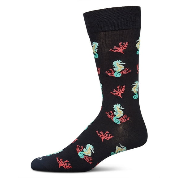 MeMoi Men's Seahorses Rayon from Bamboo Crew Socks - Mens - Male, 10-13, Navy