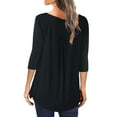 thumbnail image 4 of Htigea Women's 3/4 Length Sleeve Top Pleated Crewneck T-Shirts Flowy Tunic Blouse Casual Loose Fit Tees Black,2XL, 4 of 6