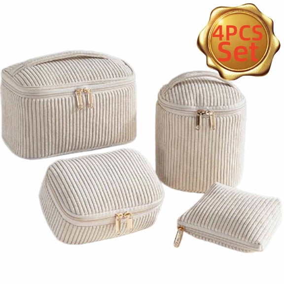 Corduroy Makeup Bag Set, Travel Cosmetic Pouches with Slip-in Pockets for Women