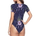 thumbnail image 4 of Naloa Lavender Flowers Women's Short-Sleeved Onesie, One-Piece Swimsuit for Parties, dates, clubs - Large, 4 of 9