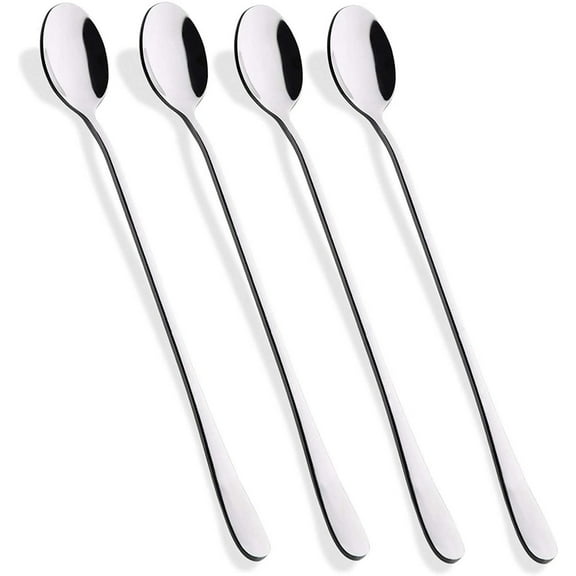 Zhuge 9-Inch Long Handle Iced Tea Spoon, Coffee Spoon, Ice Cream Spoon, Stainless Steel Cocktail Stirring Spoons, Set of 4，Silver