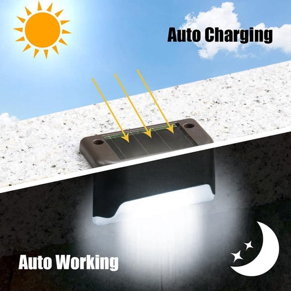 Outdoor Solar Deck  Step Lights, Bright White LED, Auto On/Off, Easy Install, Weatherproof