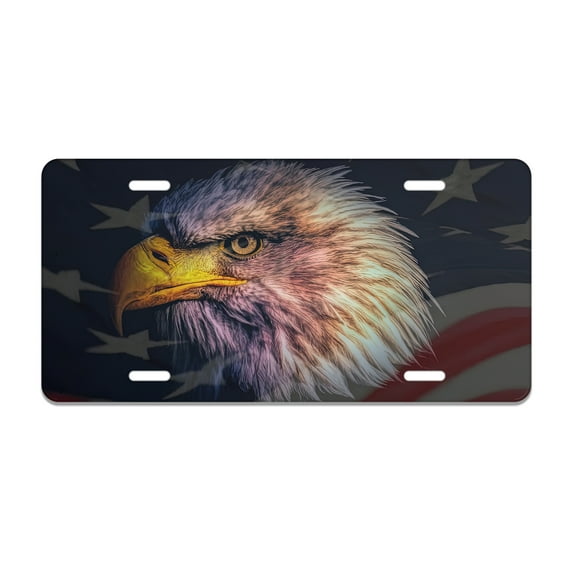 Smoaffly American Bald Eagle With Flag License Plate Decorative Car Front, Metal Car Plate, License Plate, Vanity Tag, Aluminum Novelty License Plate for Men/Women Car 6×12 Inch