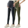 thumbnail image 3 of YanHoo 2PC Women's Maternity Leggings Over The Belly Pregnancy Active Wear Stretch Soft Comfy Workout Yoga Tights Lounge Pants Beige,L, 3 of 7
