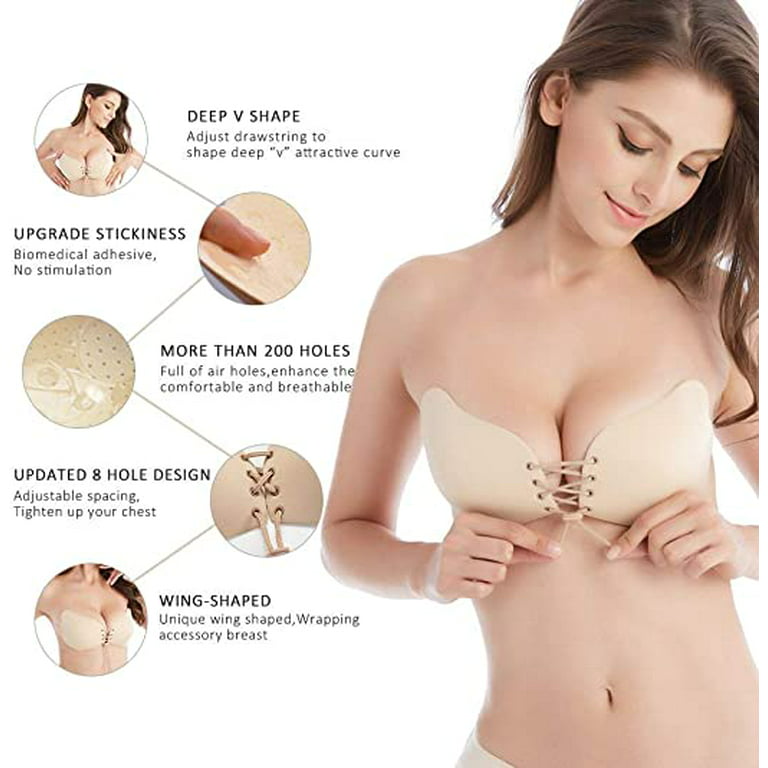 Sticky Bra 2 Pairs Strapless Backless Adhesive Invisible Lift up Push up  Bra - E