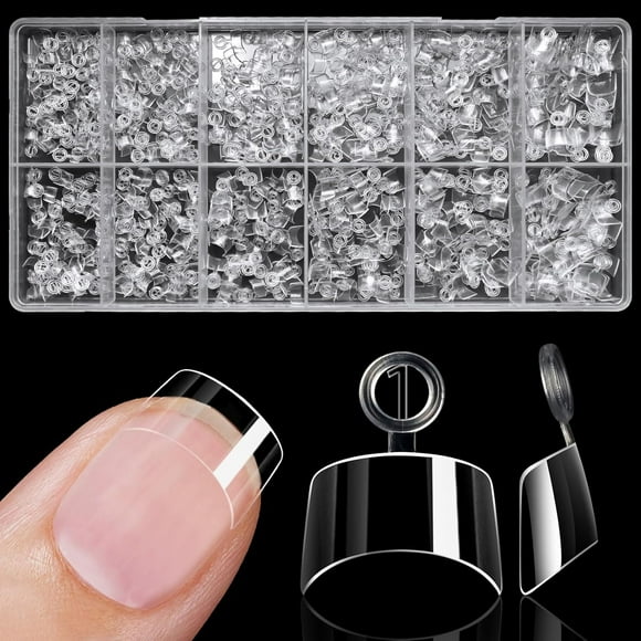 TRAHOO-600Pcs Short Square Nail Tips, Half Cover Square Acrylic Nails Tips Extra Short Clear Fake Nails Square Gel x Nails 12Sizes for DIY Nail Salon