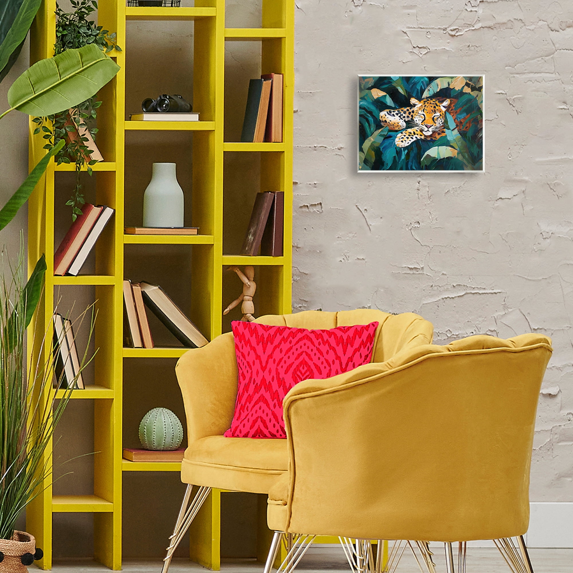 Stupell Industries Leopard Sleeping in Leaves Animals & Insects Painting Unframed Art Print Wall Art, 14 x 11