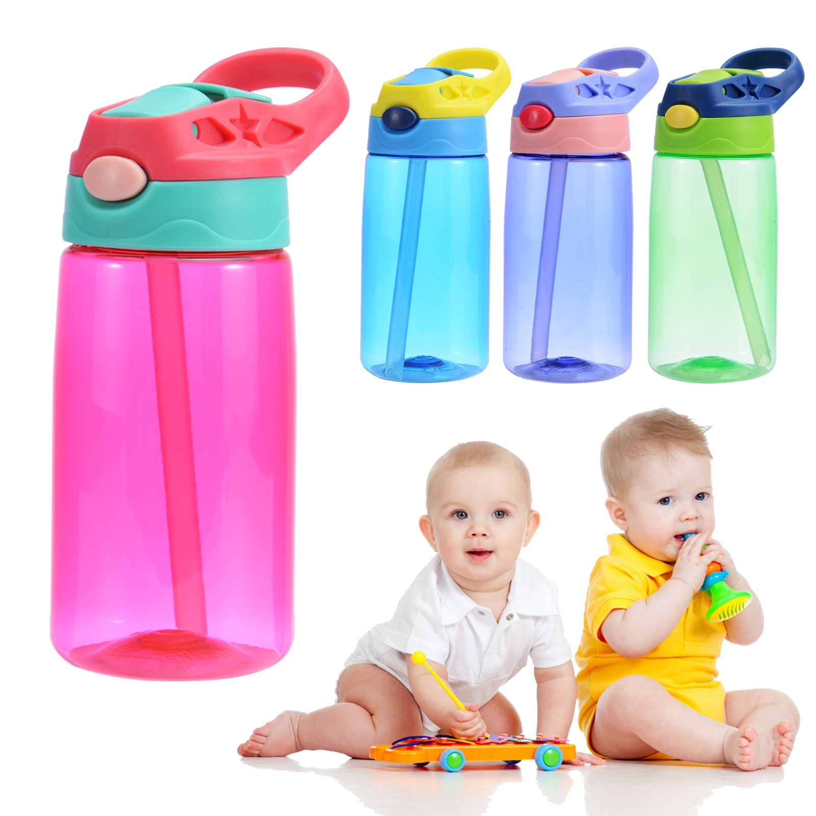 16.2oz 480ml Children Kids Water Bottle With Straw Plastic