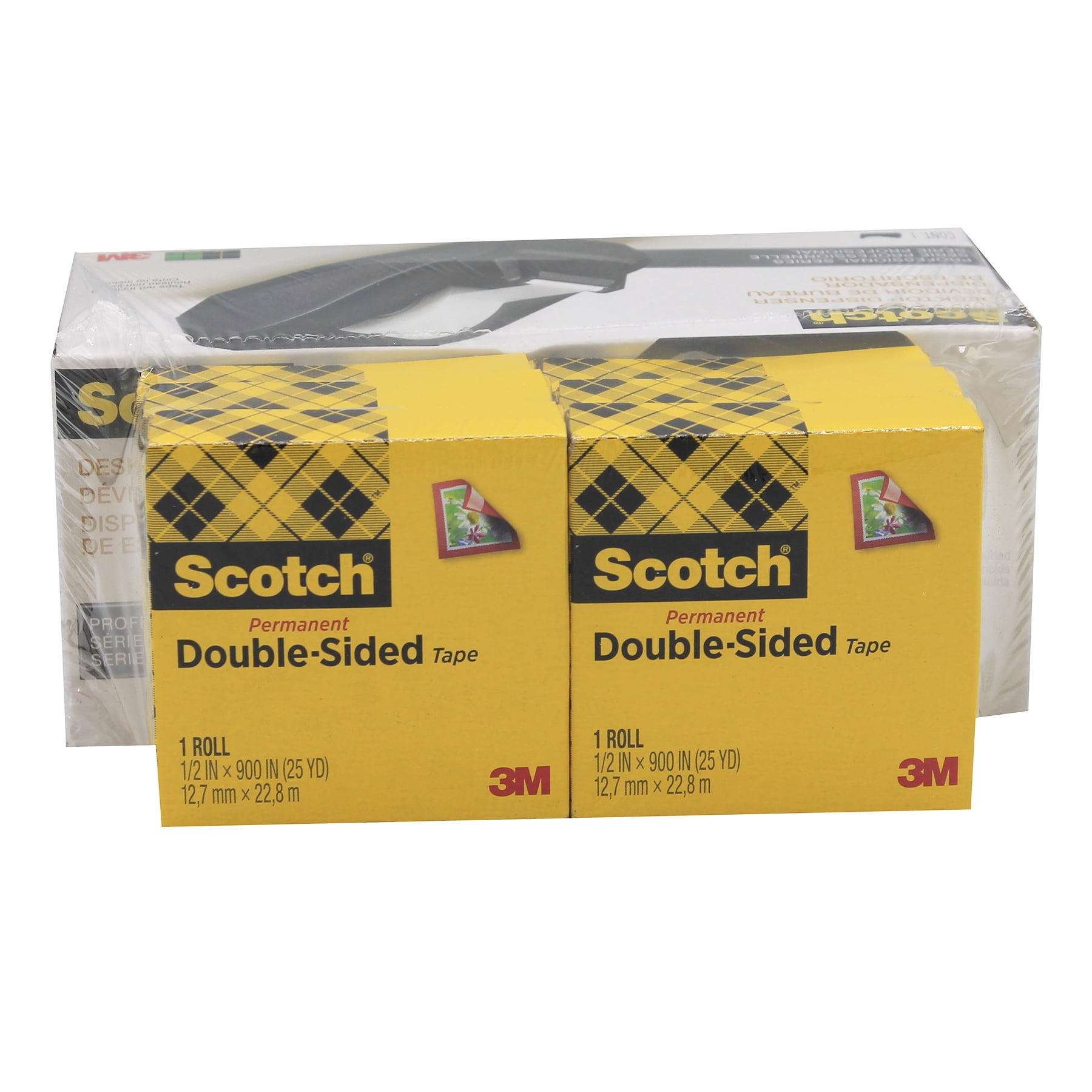 1PACK 3M Scotch® 665 Double-Sided Tape with C40 Dispenser, 1/2" x 900", 6 Clear Rolls