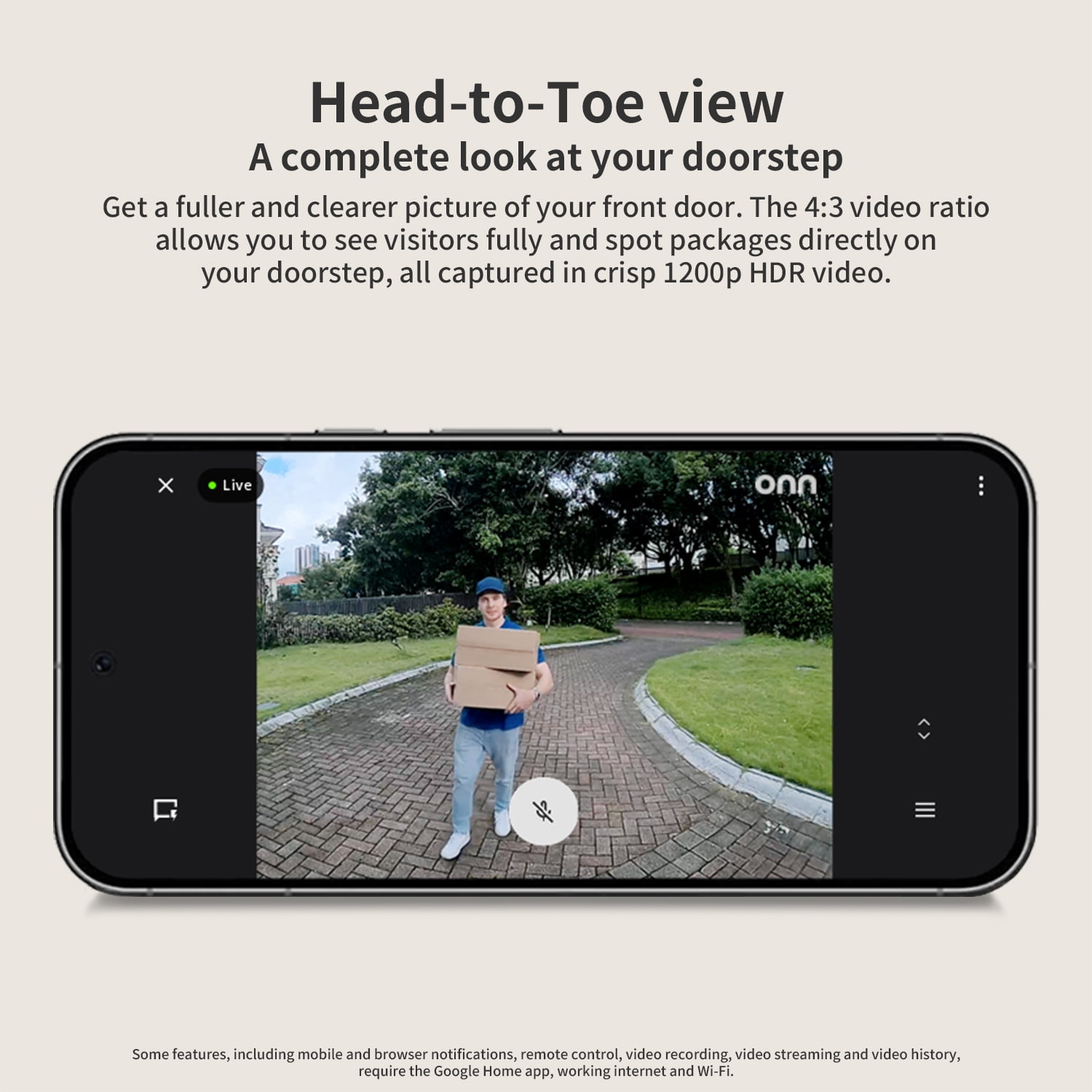 onn Video Doorbell Wired, with Google Home and Gemini, Head to Toe View, 1200p HDR – Search Video History, Event Descriptions (Existing Doorbell Wiring Required)