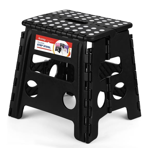 ACSTEP Folding Step Stool 13'' Tall Step Stool Plastic Step Stools with Non-Slip Surface - Black