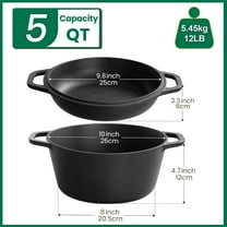 2-in-1 Cast Iron Dutch Oven with Skillet Lid, 5QT Cooking Pot for Baking, Frying, Roasting, BBQ