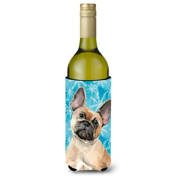 Carolines Treasures BB9452LITERK Fawn French Bulldog Winter Wine Bottle Beverge Insulator Hugger  Wine Bottle multicolor