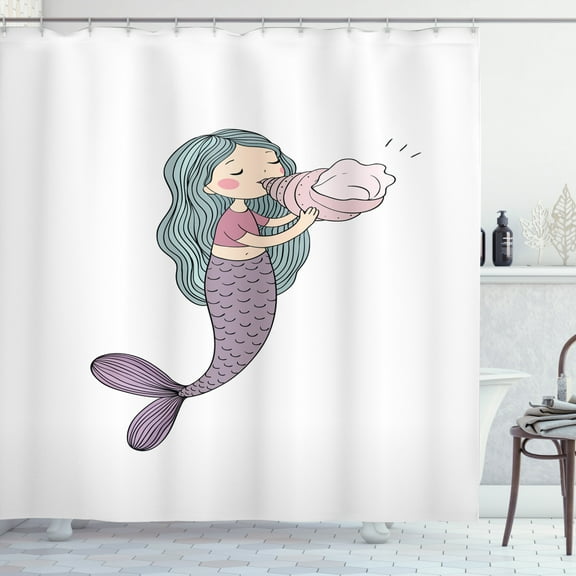 Ambesonne Mermaid Shower Curtain, Girl Seashell, 69"Wx70"L, Multicolor