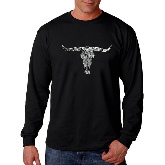 LA Pop Art Men's Word Art Long Sleeve T-shirt - Names of Legendary Outlaws