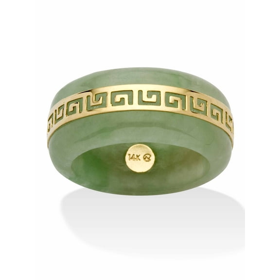 Genuine Green Jade 14k Yellow Gold "Greek Key" Ring