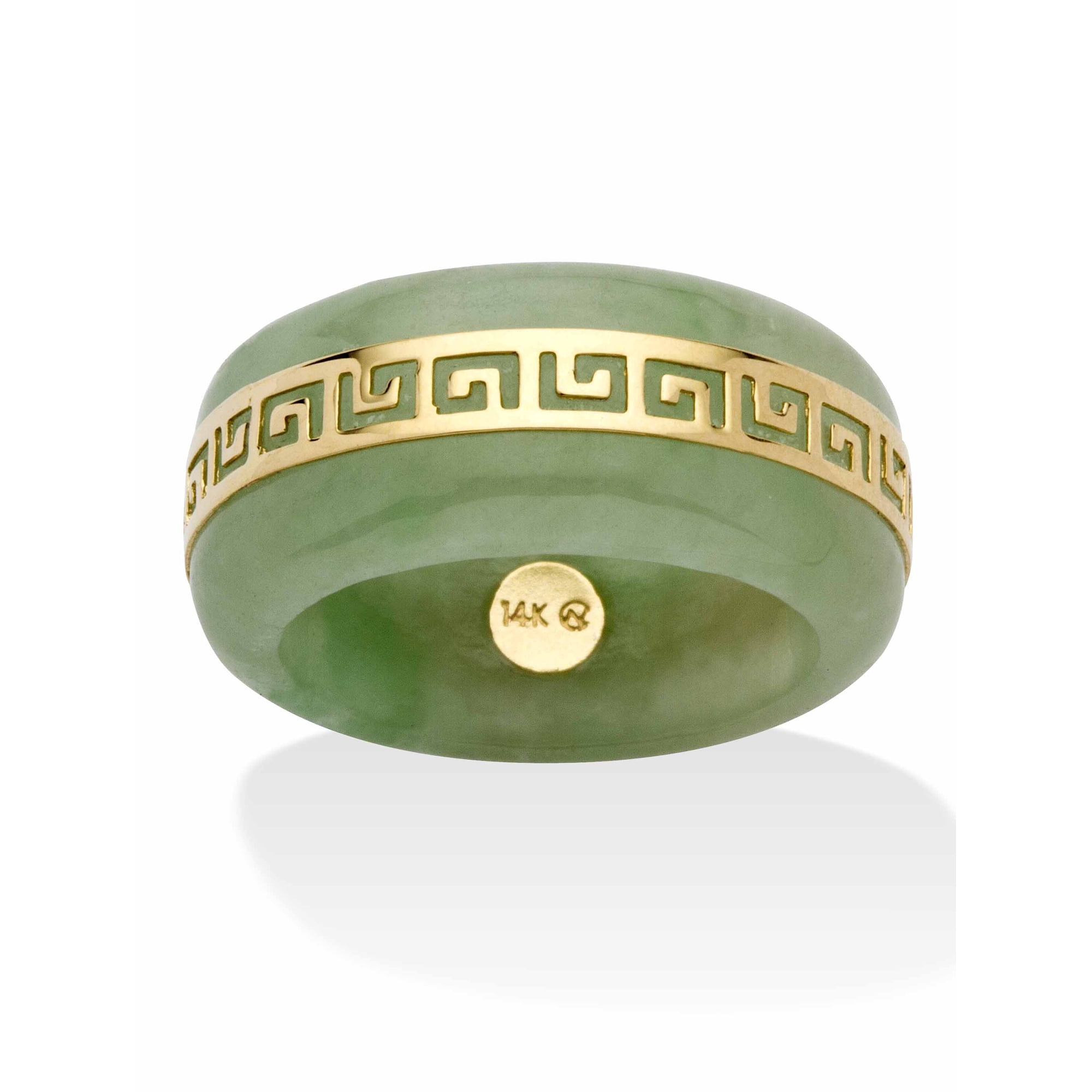 PalmBeach Jewelry Genuine Green 14k Yellow Gold Accents or Black Jade 10k Yellow Gold "Greek Key" Ring