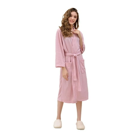 

Pink Women’s Full-Length Waffle Robe Comfortable Polyester Women’s Dressing Gown Ladies Bathrobe Nightwear M / XL / XXXL Optional