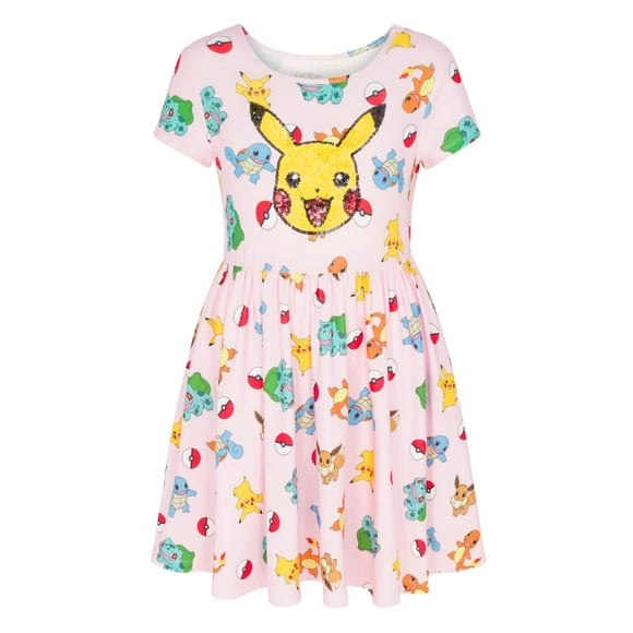 Vestido Pokémon para niña con lentejuelas Pikachu, color rosa, tallas 4-16