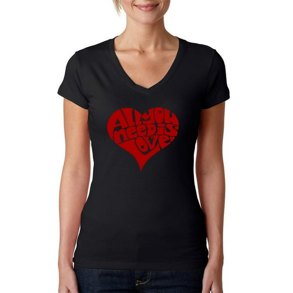 LA Pop Art Women's Word Art V-Neck T-Shirt - All You Need Is Love