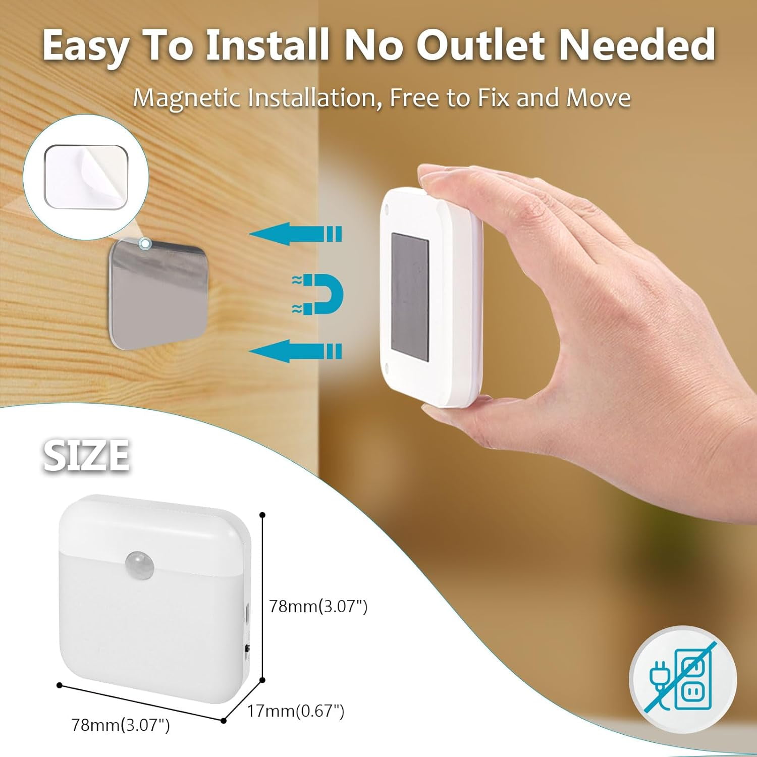XIHAMA USB Rechargeable Battery Night Light Indoor,Stick-on Motion Sensor Puck Night Lights-No Need Plug Into Wall, Mini Motion Sensor Closet Lights for Stair Hallway Bedroom Toilet Cabinet