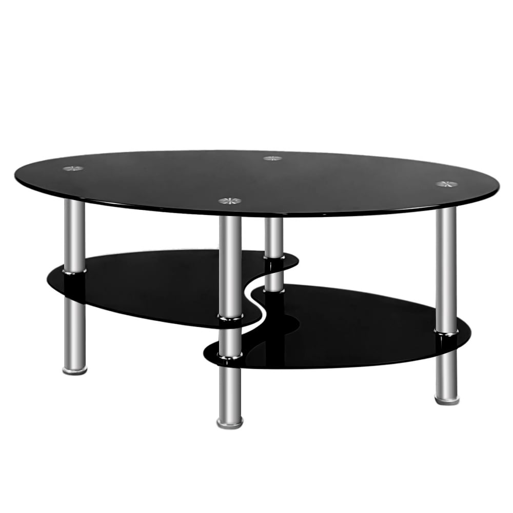 Hassch Coffee Table Modern Dual Fishtail Style Tempered Glass Cocktail