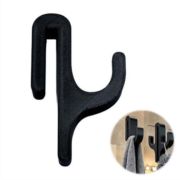 Black Portable Shower Hooks, Clip-On Bathroom Glass Door Hooks, No Glue No Drill Plastic Organizers, Space-Saving Multi-Purpose Hooks