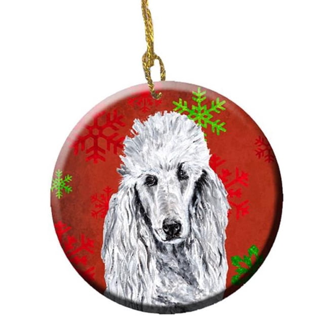 Carolines Treasures SC9751CO1 White Standard Poodle Red Snowflakes Holiday Ceramic Ornament