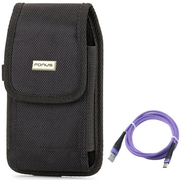 Case Belt Clip   6ft USB Cable for Motorola One 5G Ace Phone - Rugged Holster Canvas Cover and  Purple Type-C Charger Cord Power Combo for Motorola One 5G Ace