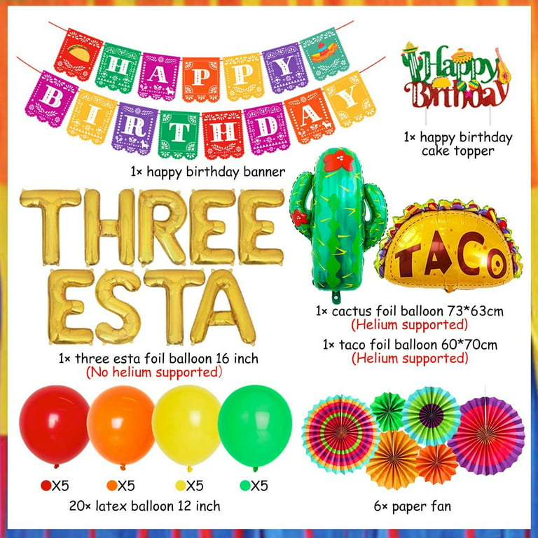 Mexican Themed Birthday Party Supplies, Fiesta Three Birthday Banner and  Cake Topper, Taco Party Decorations For Kids· 