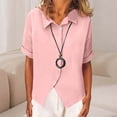thumbnail image 2 of Pxxlle Button Down Shirts for Women Business Casual Short Sleeve Shirt Solid Color Curved Hem Blouses Dressy Lapel Tops Pink XXL, 2 of 10