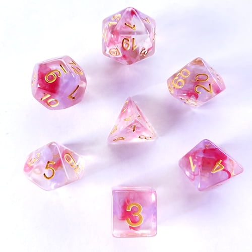 Galactic Dice Premium Dice Sets - Clematis Edda (Pink, Clear, & Gold) Acrylic Set of 7 Dice